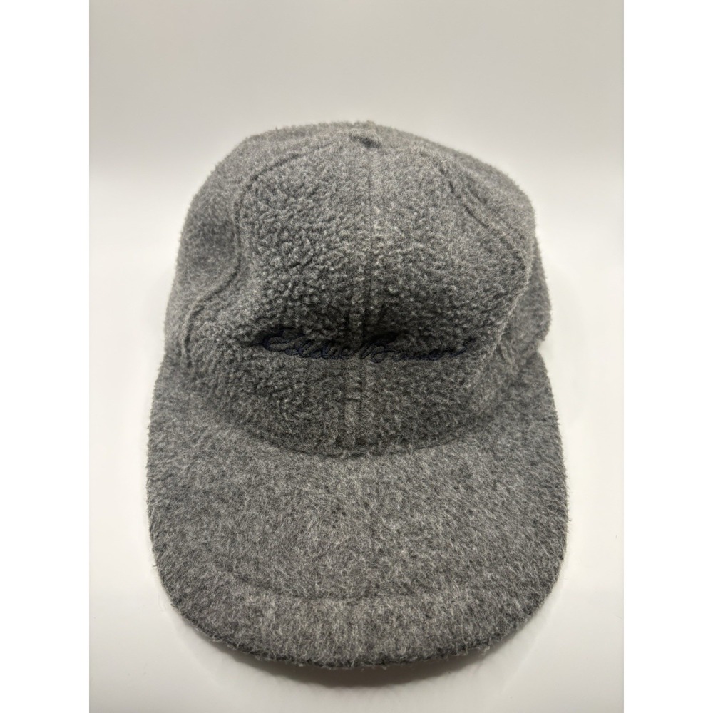Vintage Eddie Bauer Gray Fleece Strapback Hat Buckle Cap USA Made One Size